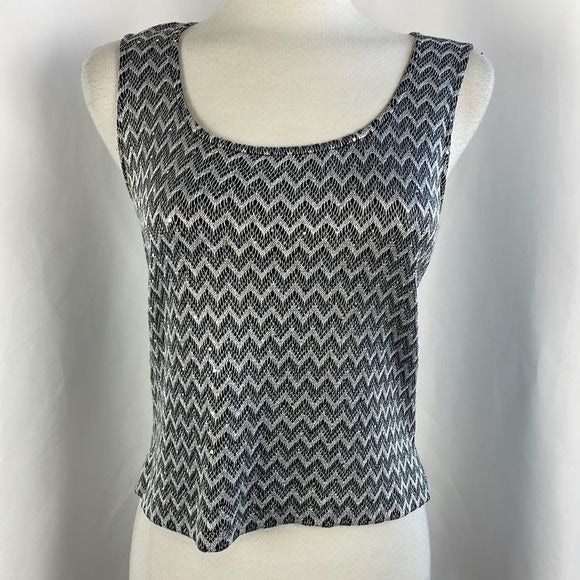 St John silver chevron striped shell top NWT