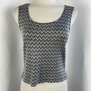St John silver chevron striped shell top NWT