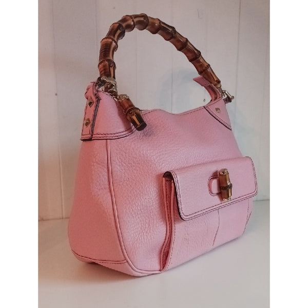GUCCI PINK PEBBLE LEATHER W BAMBOO HANDLE.