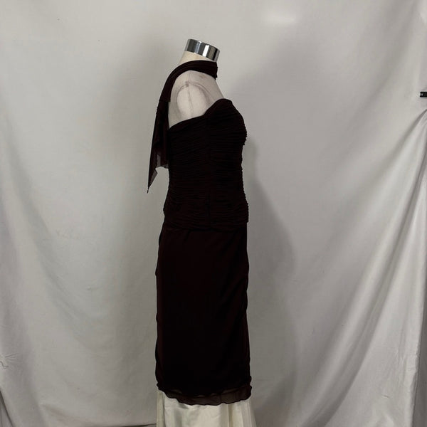 Vicky Tiel  Brown Pleated Silk Dress with Jacket