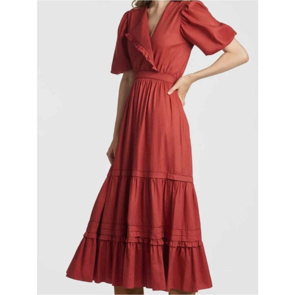 SACHIN & BABI RED SHORT SLEEVE PEASANT DRESS.
