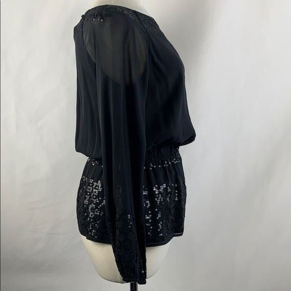 NEW St Johns Black Sequined Silk Blouse