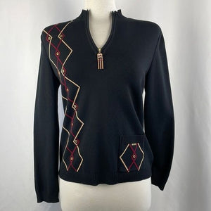 St John Black Print Zip Cardigan