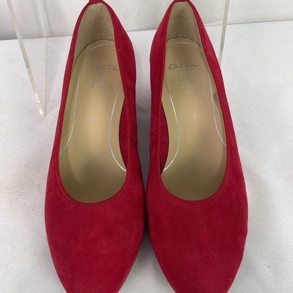 NEW Ara Red Suede Block Heel Pumps