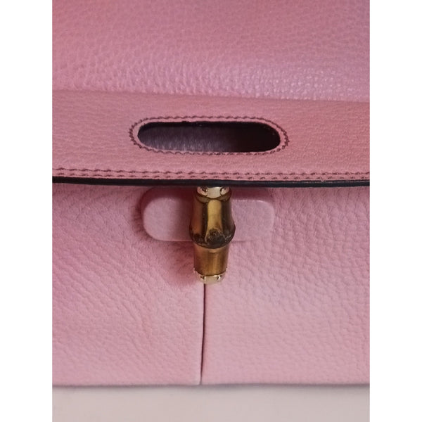 GUCCI PINK PEBBLE LEATHER W BAMBOO HANDLE.