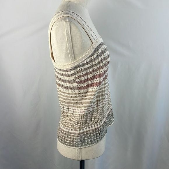 St. John Tan Striped Shell / Cardigan Sweat Set With Tank Top