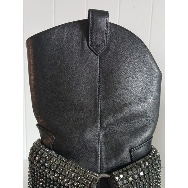 DANIEL DIAMOND BLACK WITH CRYSTAL FRINGE COWBOY BOOTS.