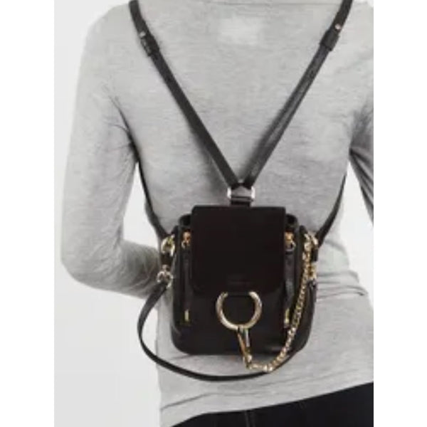 CHLOE MINI FAYE BLK SUEDE LEATHER BACK PACK.