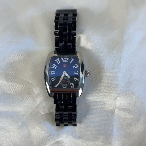 Michele silver rectangle ceramic watch with links
