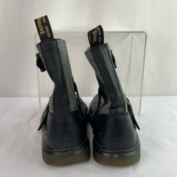 Dr Marten Grey Fabric With Black Leather Ankle Boots