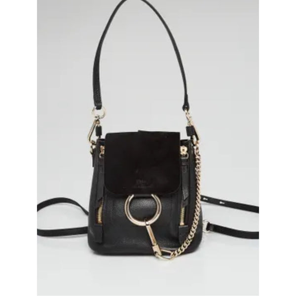 CHLOE MINI FAYE BLK SUEDE LEATHER BACK PACK.