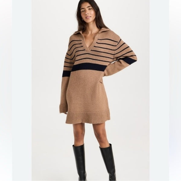 Ciao Lucia Tan and Black Striped Sweater Dress