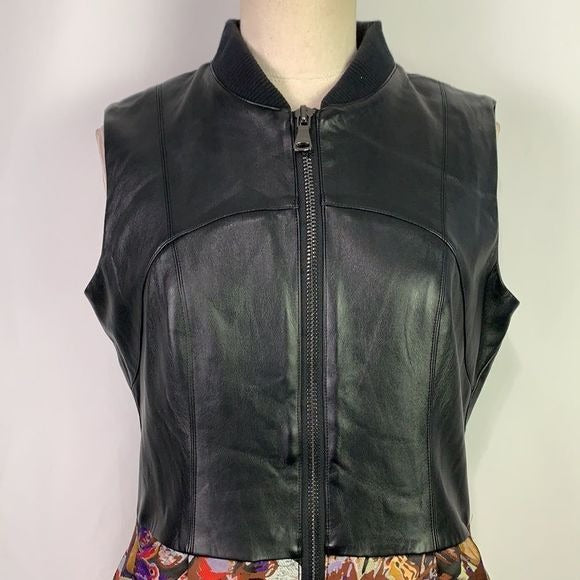 Miri Black Leather Top Multi Print Dress