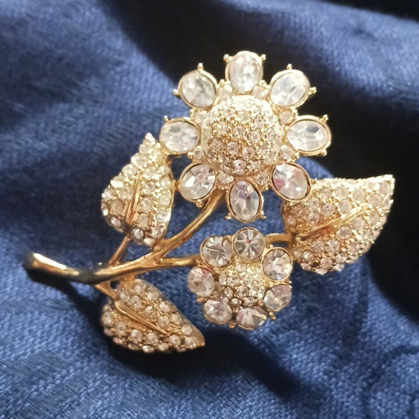 Monet  Gold Rhinestone Flower Brooch Vtg.