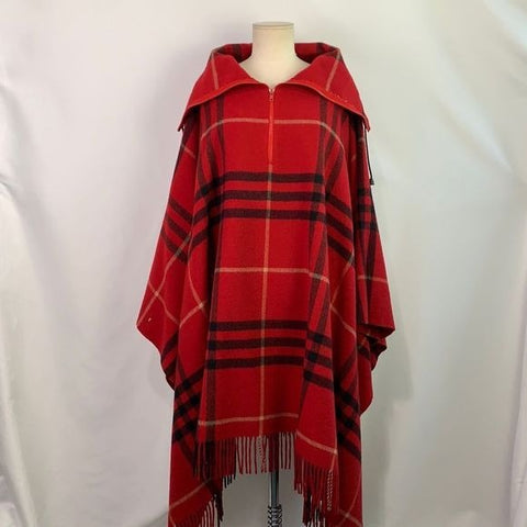 Burberry red plaid lambswool poncho