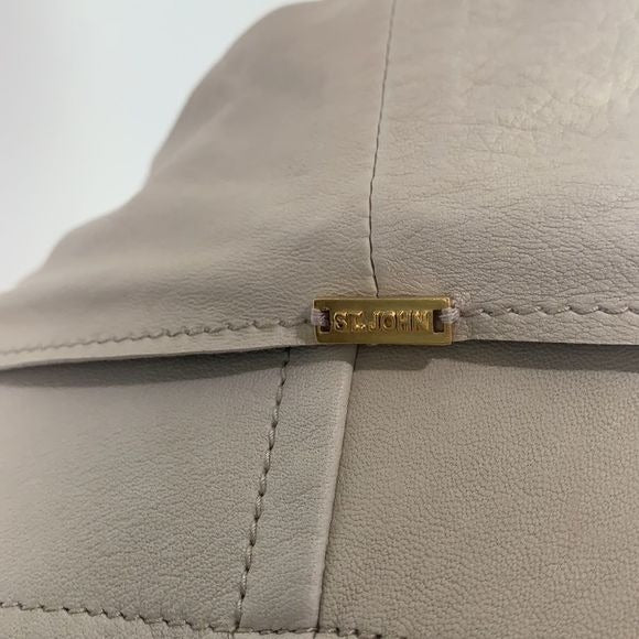 St. John cream pleated zip lamb leather jacket
