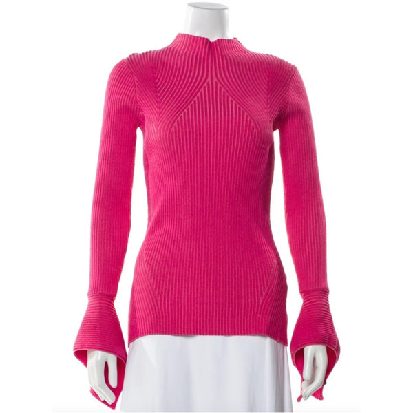 ALCER PINK RIBBED MOCK NECK SWEATER.