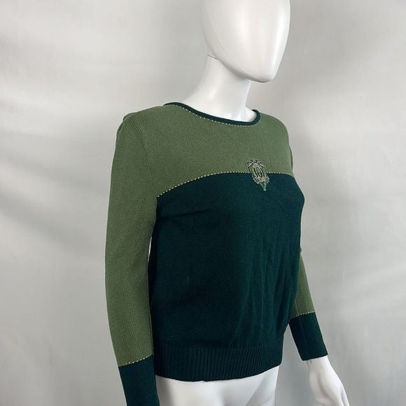 St John Green With Emblem Color Block Sweater