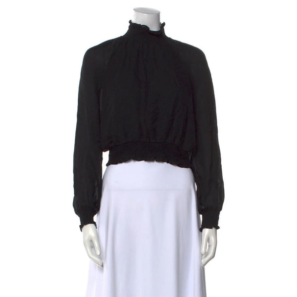 Cinq A Sept Black Elastic Trim High Neck Top