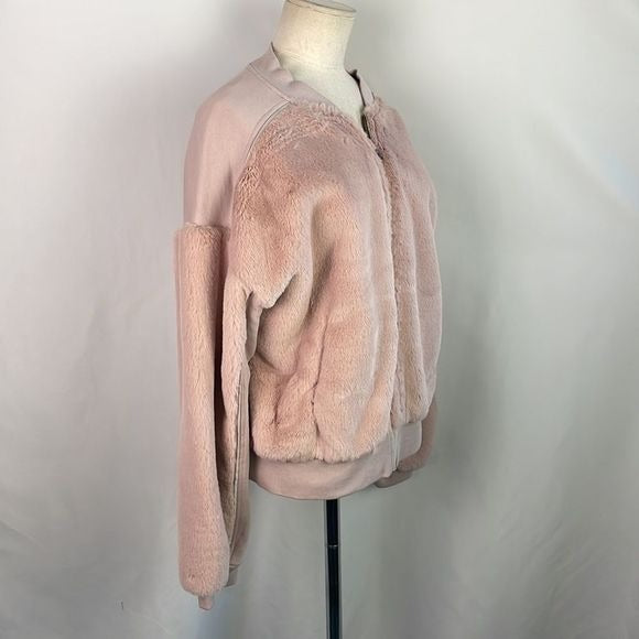 NWT Grey State Pink Faux Fur Bomber