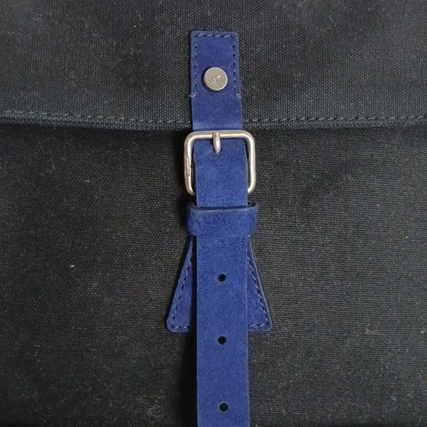 Salvatore Ferragamo Blk Canvas W Blue Suede Trim Bag.