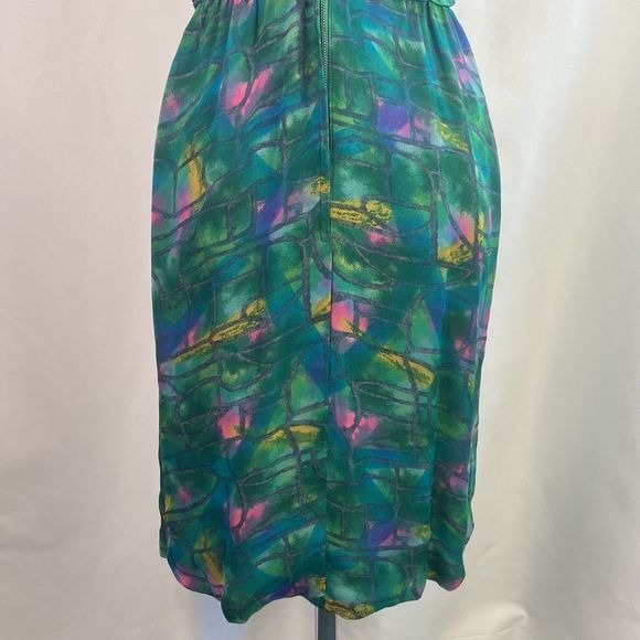 Green Print Pleated Bodice Vintage Dress
