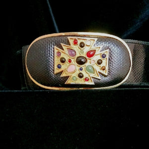 Judith Leiber Black Snake W Jeweled Cross Buckl Belt