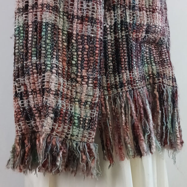 Anthropologie Multi Tweed W Fringe Trim Textured Jacket.