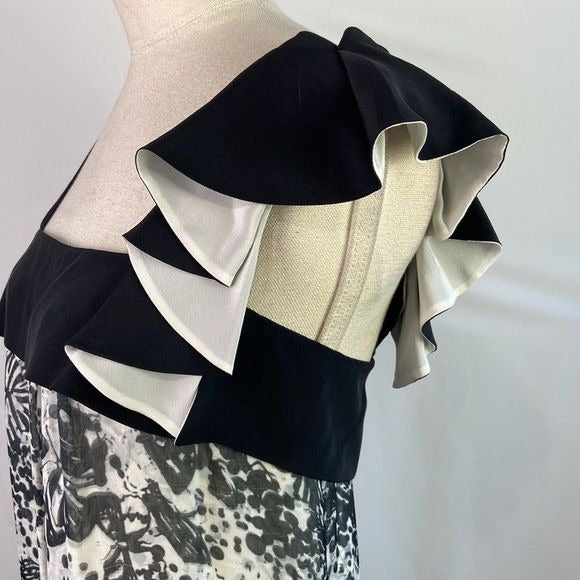 Derek Lam Black Butterfly Print Dress w/ Ruffle Top