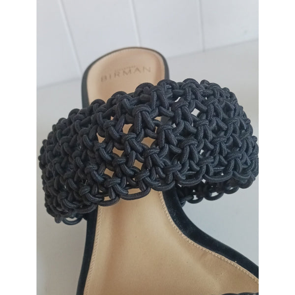 ALEXANDRE BIRMAN BLACK LANNY MACRAME & LEATHER SLIDES SANDALS