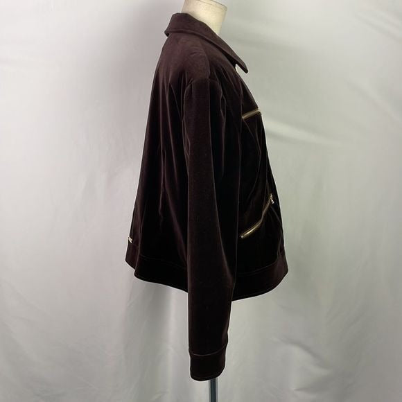 St John Brown Velvet Short Jacket With Gold Zips