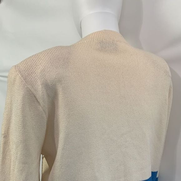 St. John NWT cream blue striped knit cardigan