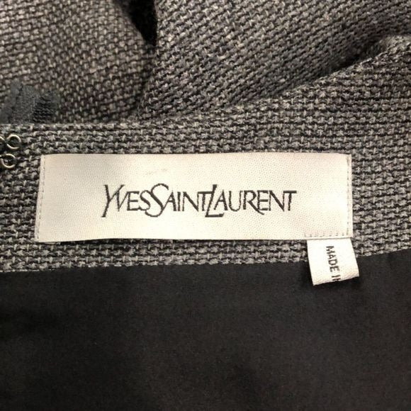 Yves St Laurent Grey Tweed with Zip Trim MIDI Dress