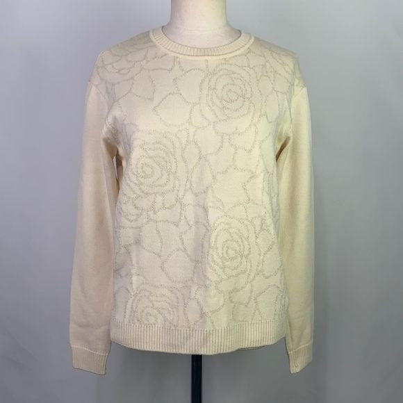 St. John Cream Sweater with Shimmer Flower Print