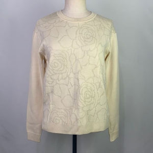 St. John Cream Sweater with Shimmer Flower Print