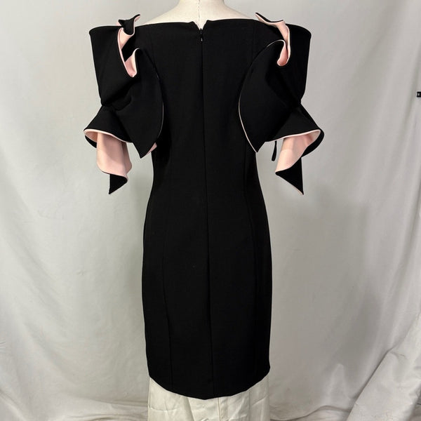 BADGLEY MISCHKA Black With Pink Ruffle Trim Dress