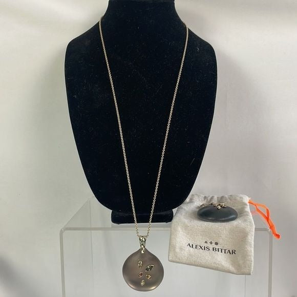 Alexis Bittar 2 Lucite And Crystal Disks With Chain Necklace