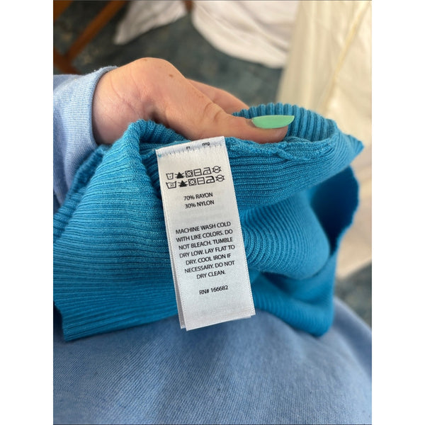 CAROLINE CONSTAS TURQUOISE CROP KNIT TANK TOP WITH COLLAR