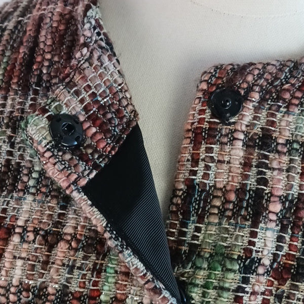 Anthropologie Multi Tweed W Fringe Trim Textured Jacket.