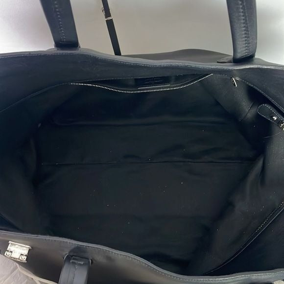 SALVATORE FERRAGAMO LARGE BLACK LEATHER AND GREY SNAKE BAG