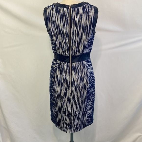 Milly Blue Print Sheath with Lamb Leather Trim Dress