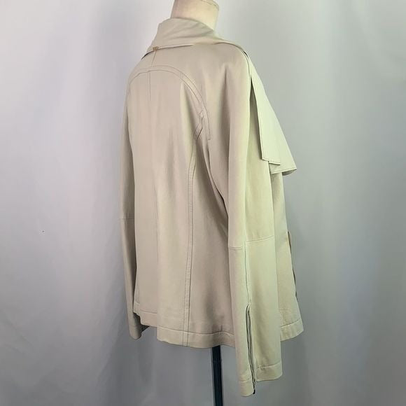 St. John cream pleated zip lamb leather jacket