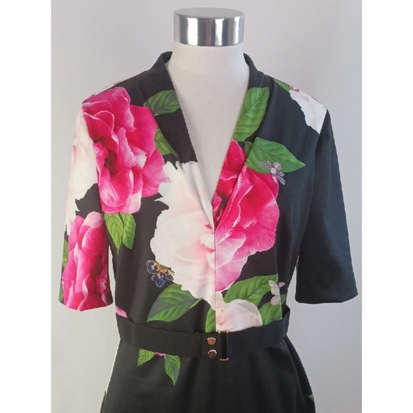TED BAKER NWT FLORAL V NECK W BELT  DRESS.