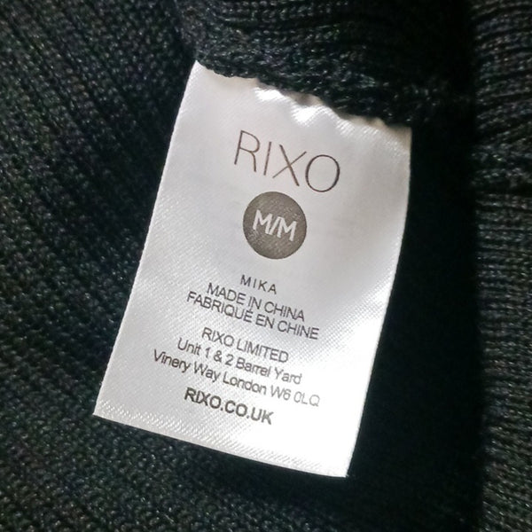 RIXO Black Knit Dress with Animal Print Details.