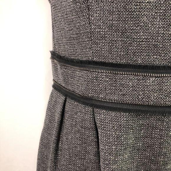 Yves St Laurent Grey Tweed with Zip Trim MIDI Dress