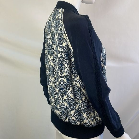 St John Blue Print Silk Zip Jacket