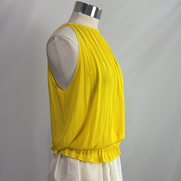 NWT Ramy Brook Yellow Pleated High Neck Tank Top