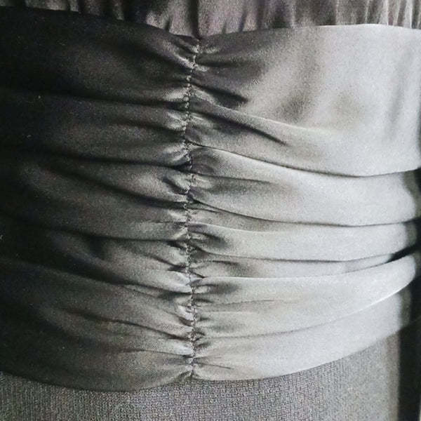 St. John Black Satin Tie Neck Top / Knit Bottom Long Sleeve Dress