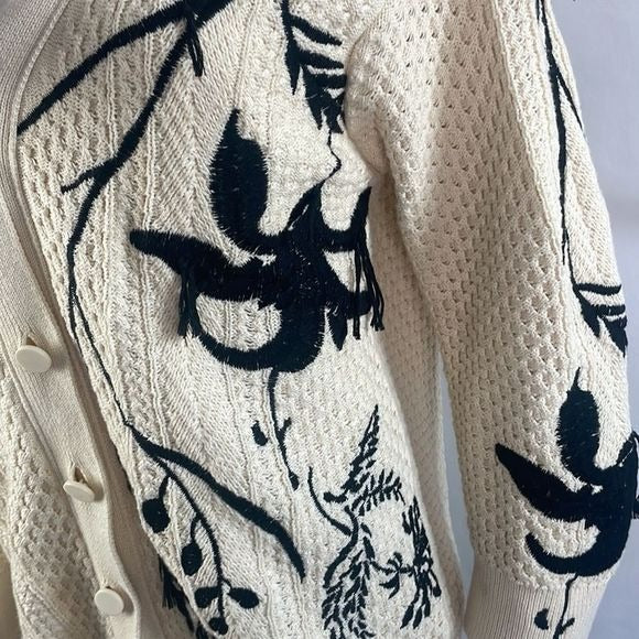 Dorothee Schumacher Cream Cardigan with Black Embroidery Cable Knit