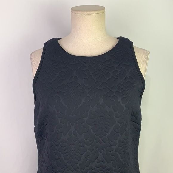Space Style Concept black textured with velvet drop waist midi dress